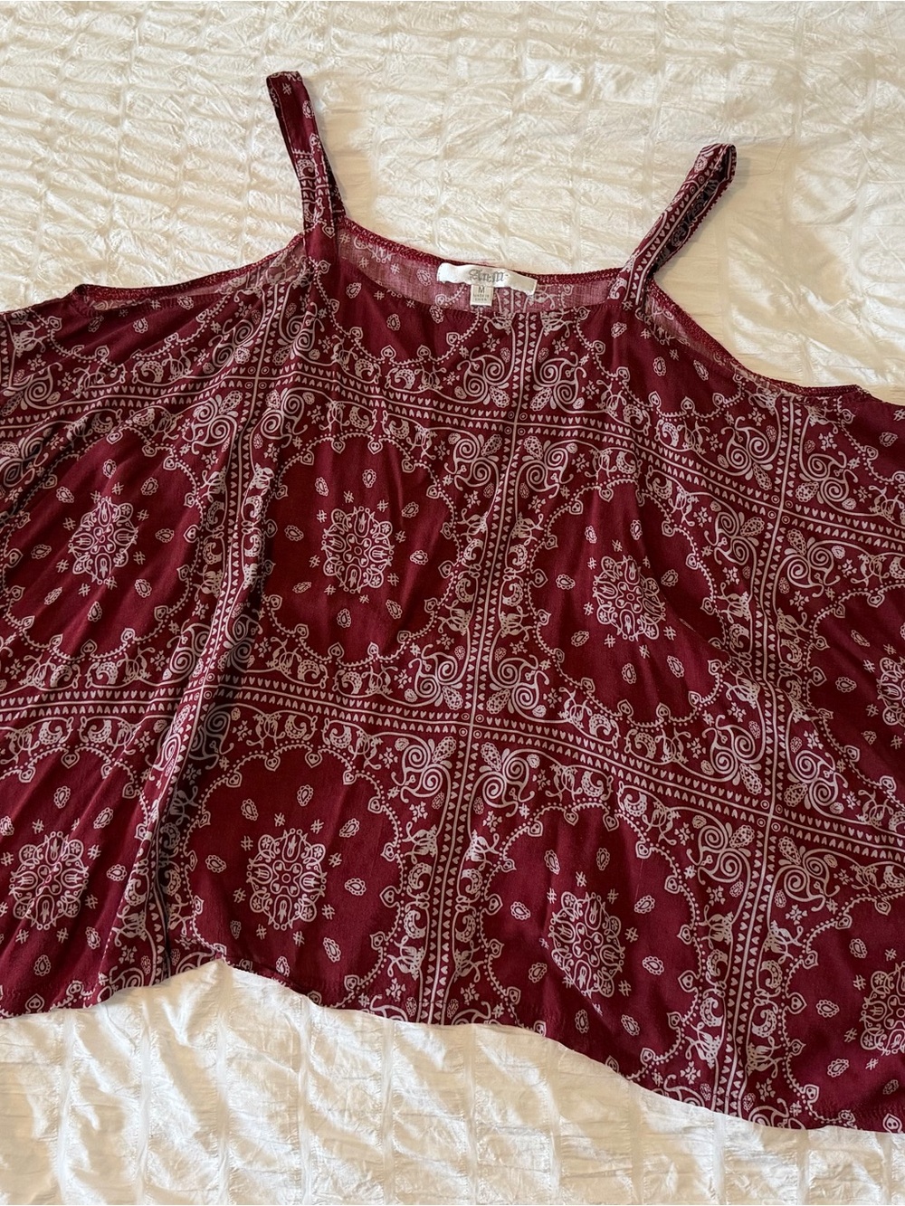 Maroon Bandana-Print Cold Shoulder Cami
